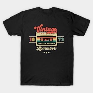 Vintage November 1972 Music Cassette - Limited Edition - 50 Years Old Birthday Gifts T-Shirt